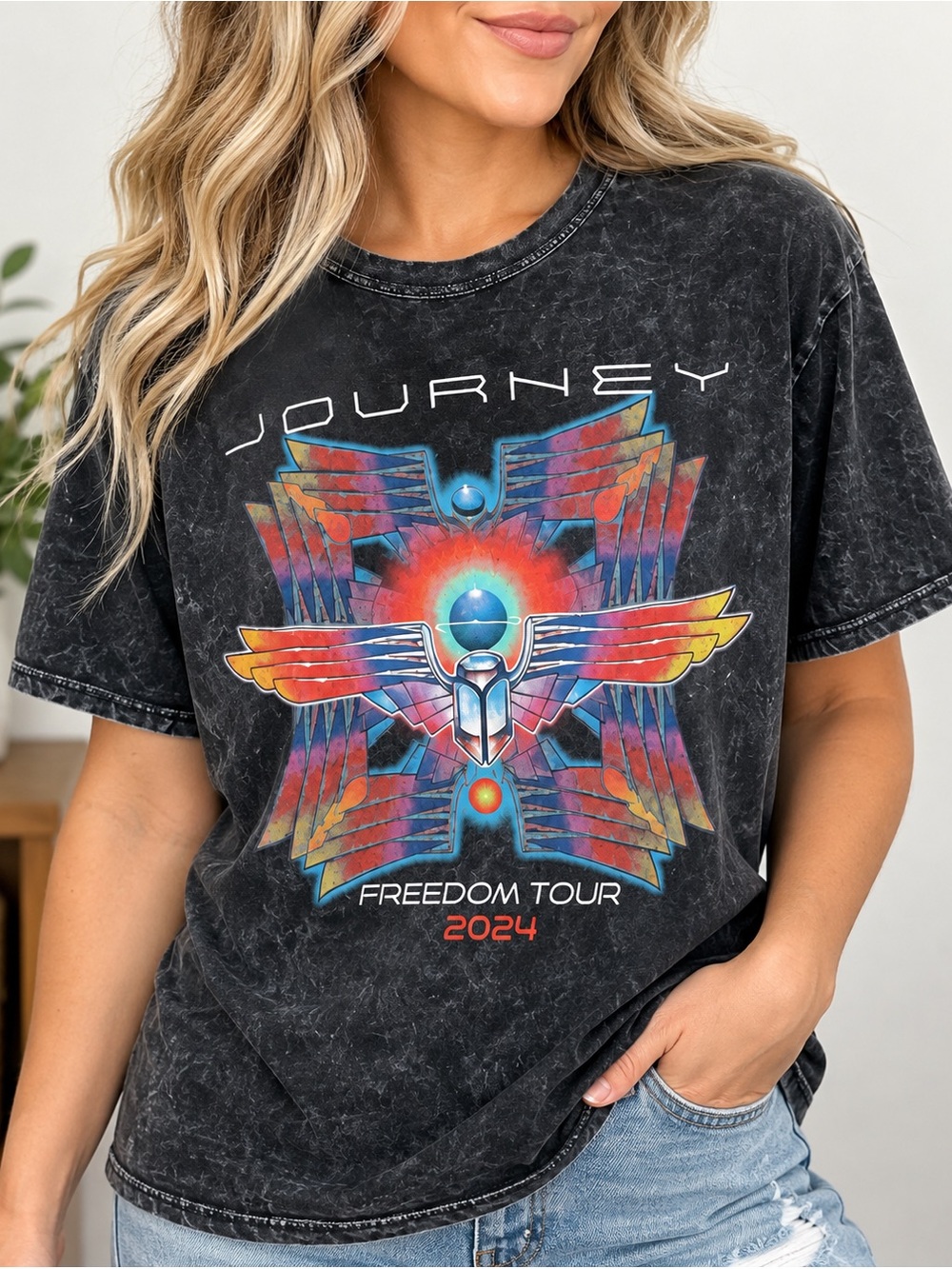 Journey Freedom Tour 2024 Tour T-Shirt Men’s Medium Black Mineral Wash Band Tee